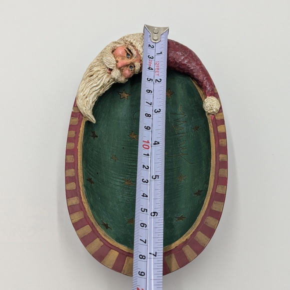 Vintage Christmas Santa Claus Candy Dish Rustic Holiday Decor Folk Art Oval - Picture 2 of 9
